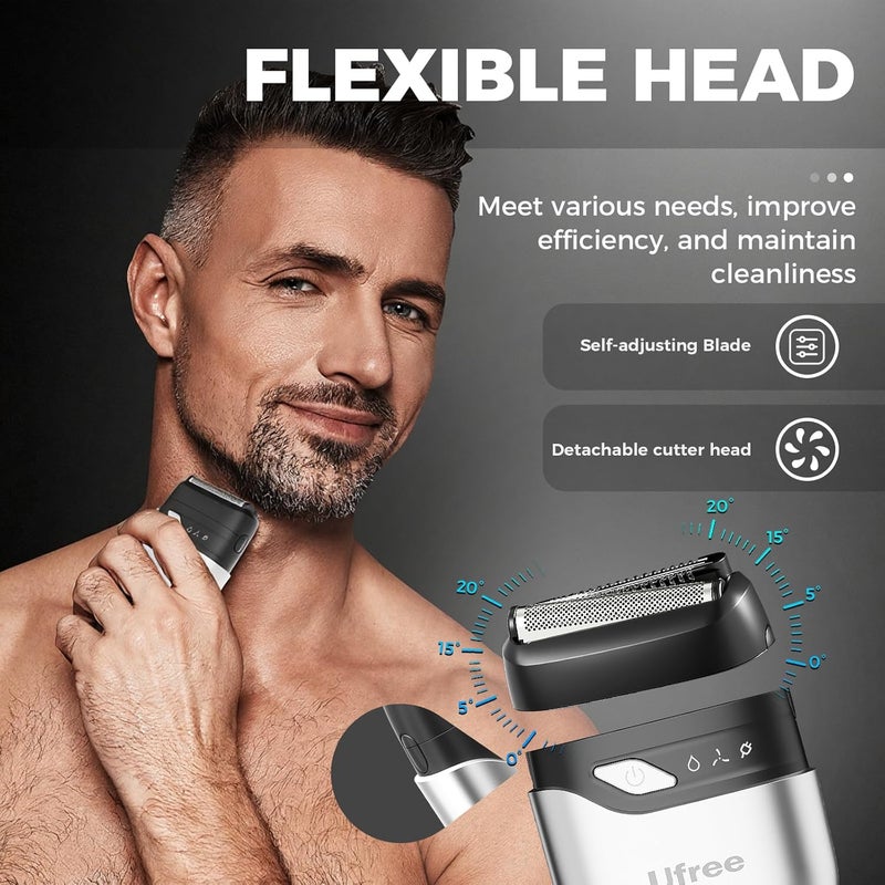 UFREE مجموعة ماكينة حلاقة اللحية وماكينة الحلاقة الكهربائية، ماكينات حلاقة للرجال، ماكينة قص شعر بدقة بشفرة T، ماكينة حلاقة سفر مقاومة للماء، مجموعة مقصات لاسلكية لقص شعر الوجه والشارب، هدايا للعناية بالرجال - Image 3